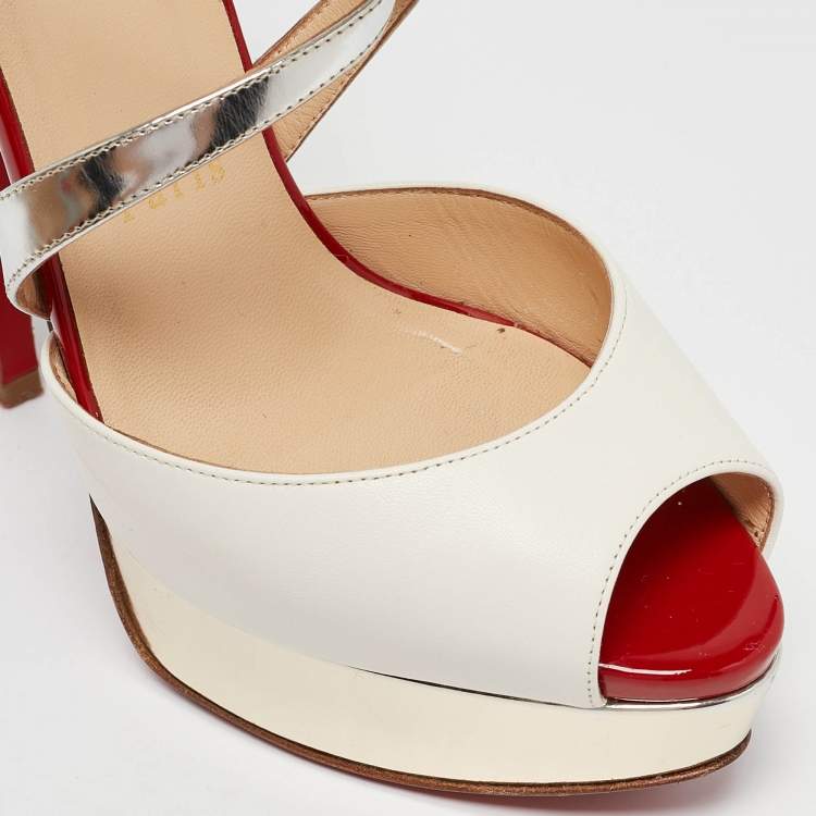 Pre Owned Christian Louboutin Multicolor Watersnake and Leather Cross Me Sandals Size 37.5