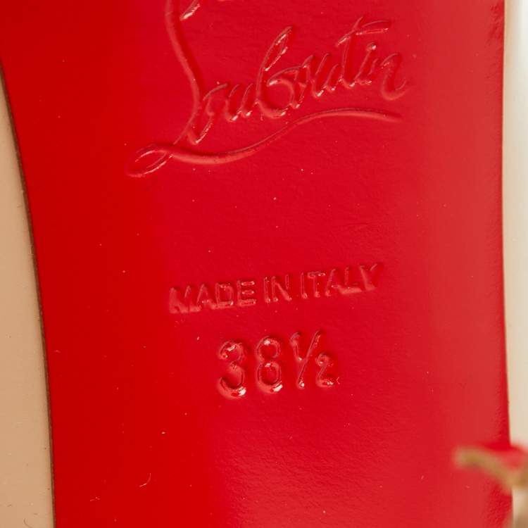 Pre Owned Christian Louboutin Beige Patent Leather Altadama Platform Peep Toe Pumps Size 38.5