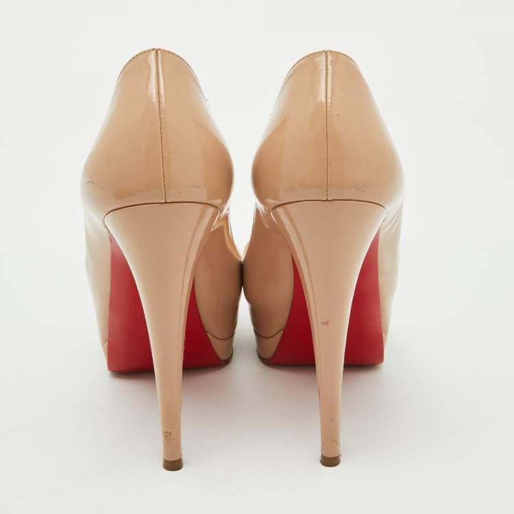 Pre Owned Christian Louboutin Beige Patent Leather Altadama Platform Peep Toe Pumps Size 38.5