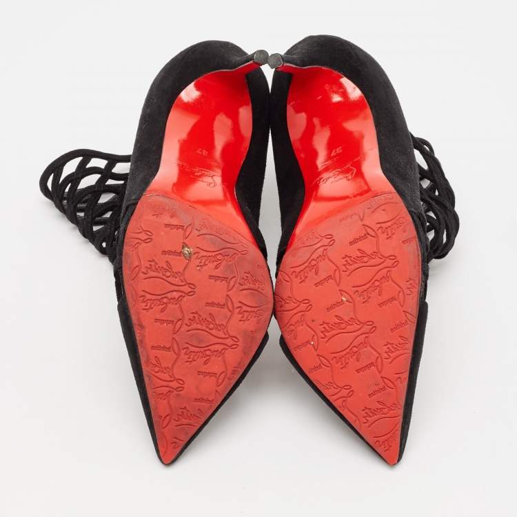 Pre Owned Christian Louboutin Black Suede Mrs Bouglione Ankle Length Boots Size 37