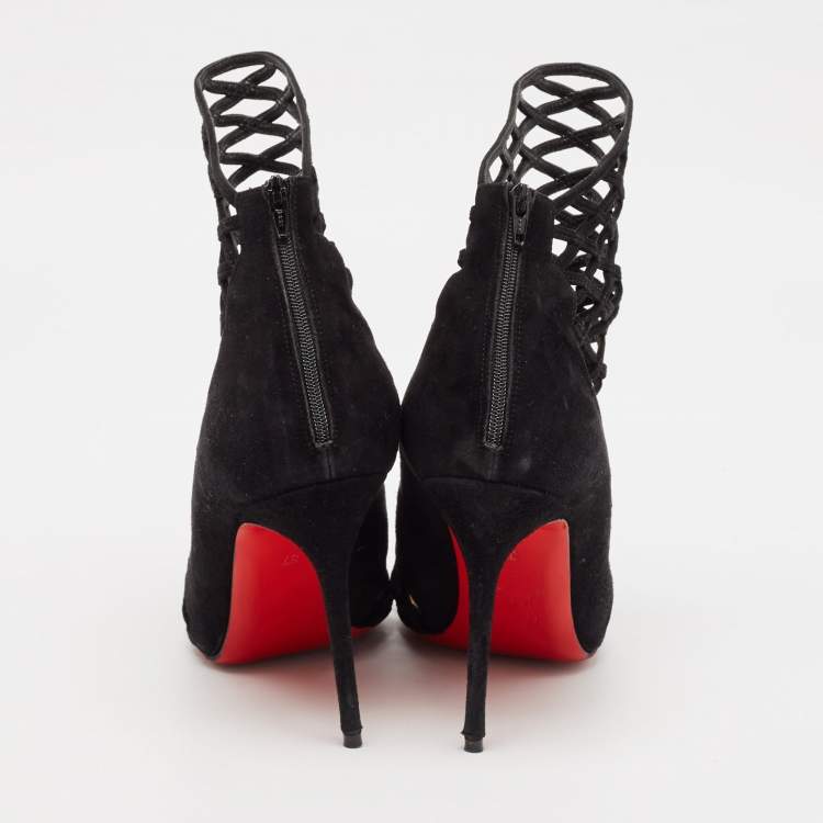 Pre Owned Christian Louboutin Black Suede Mrs Bouglione Ankle Length Boots Size 37