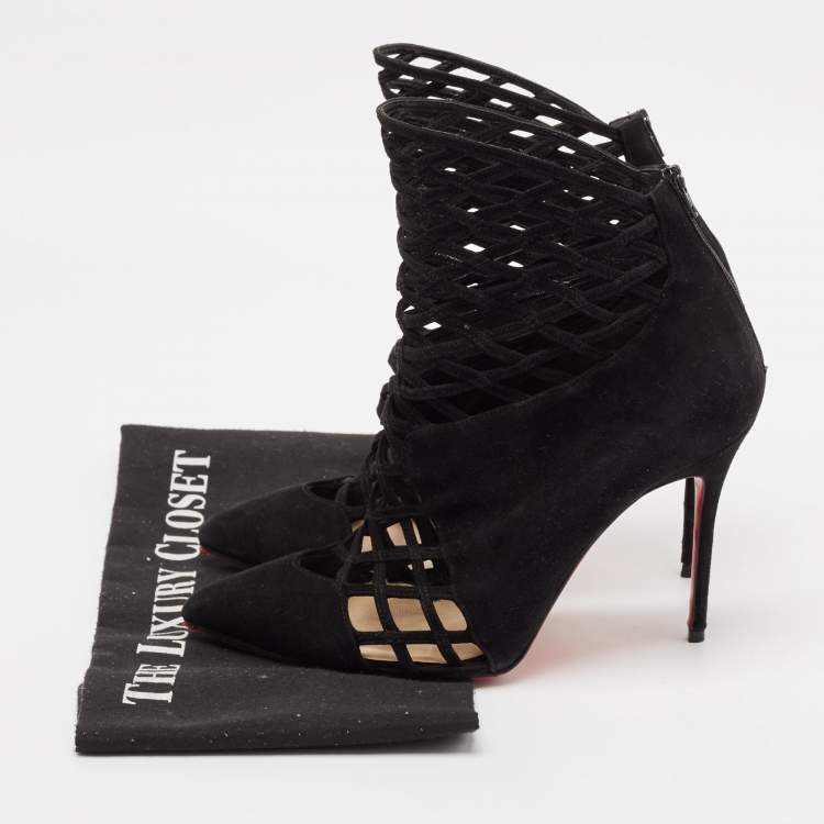 Pre Owned Christian Louboutin Black Suede Mrs Bouglione Ankle Length Boots Size 37