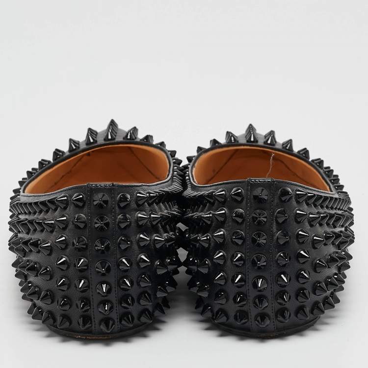 Pre Owned Christian Louboutin Black Leather Pigalle Spikes Ballet Flats Size 36.5 