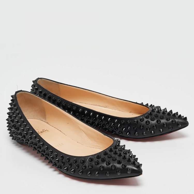 Pre Owned Christian Louboutin Black Leather Pigalle Spikes Ballet Flats Size 36.5 