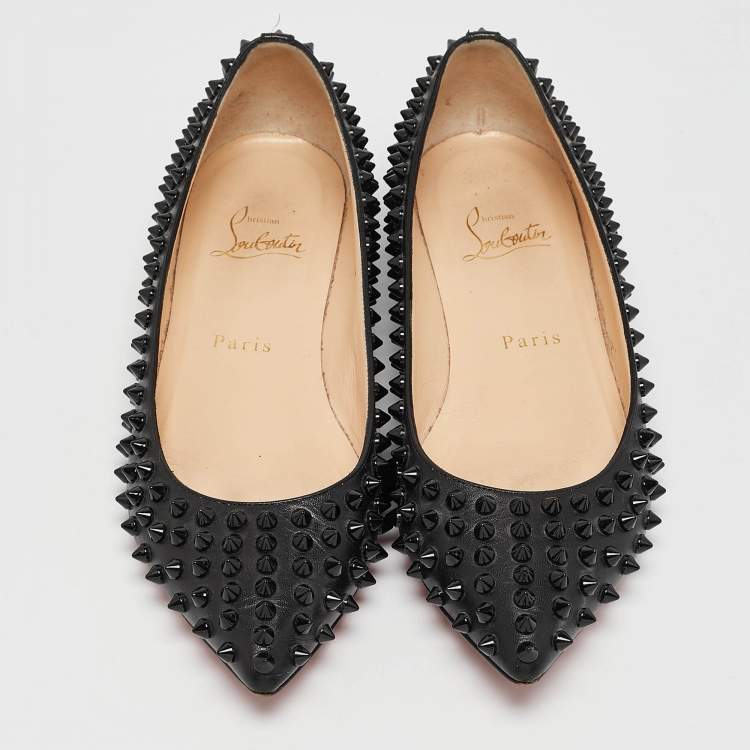 Pre Owned Christian Louboutin Black Leather Pigalle Spikes Ballet Flats Size 36.5 