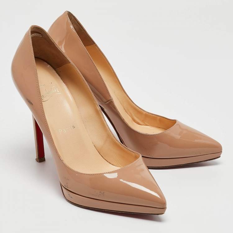 Pre Owned Christian Louboutin Beige Patent Leather Pigalle Plato Pumps Size 37