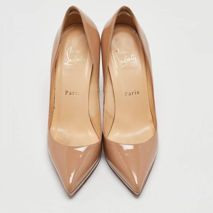 Pre Owned Christian Louboutin Beige Patent Leather Pigalle Plato Pumps Size 37