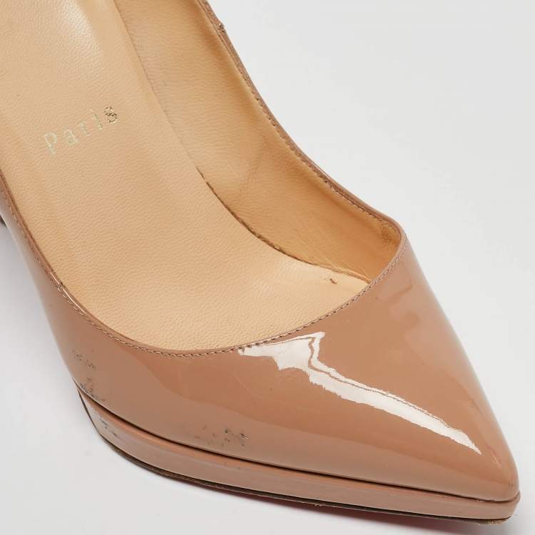 Pre Owned Christian Louboutin Beige Patent Leather Pigalle Plato Pumps Size 37