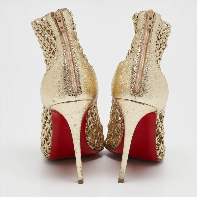 Pre Owned Christian Louboutin Gold Leather Andaloulou Booties Size 36
