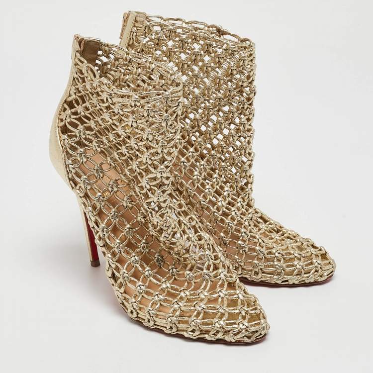 Pre Owned Christian Louboutin Gold Leather Andaloulou Booties Size 36