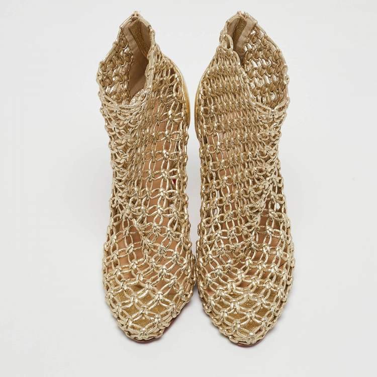 Pre Owned Christian Louboutin Gold Leather Andaloulou Booties Size 36