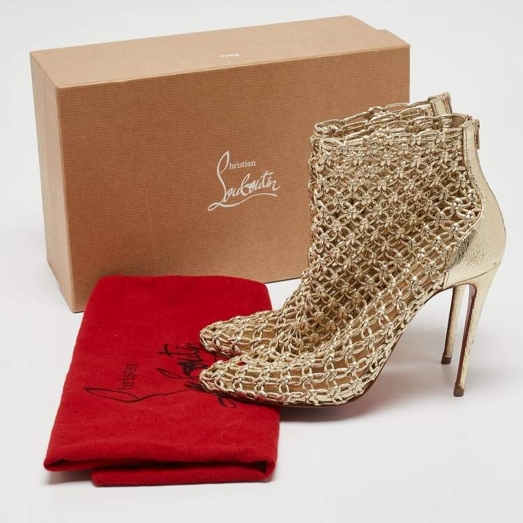 Pre Owned Christian Louboutin Gold Leather Andaloulou Booties Size 36