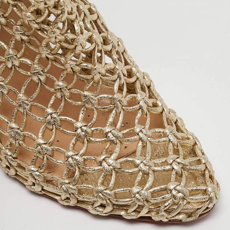 Pre Owned Christian Louboutin Gold Leather Andaloulou Booties Size 36