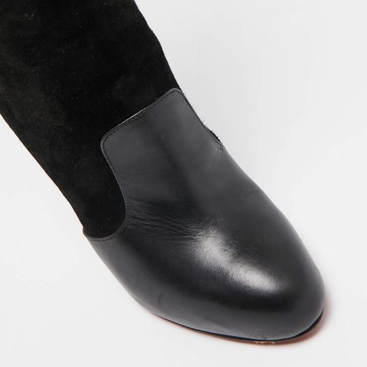 Pre Owned Christian Louboutin Black Leather and Suede Knee Length Boots Size 37