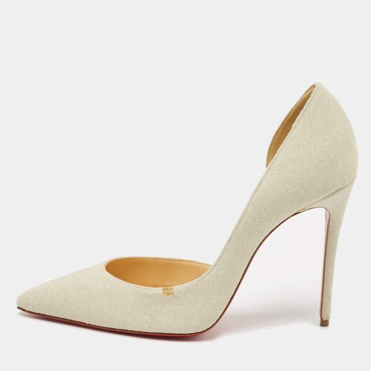 Pre Owned Christian Louboutin Off White Glitter Iriza Pumps Size 38