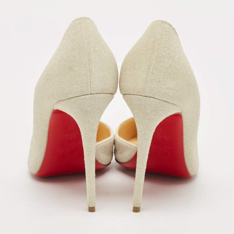 Pre Owned Christian Louboutin Off White Glitter Iriza Pumps Size 38
