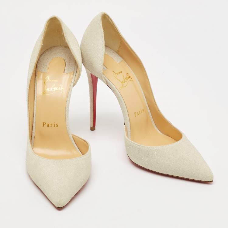 Pre Owned Christian Louboutin Off White Glitter Iriza Pumps Size 38