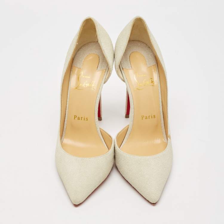 Pre Owned Christian Louboutin Off White Glitter Iriza Pumps Size 38