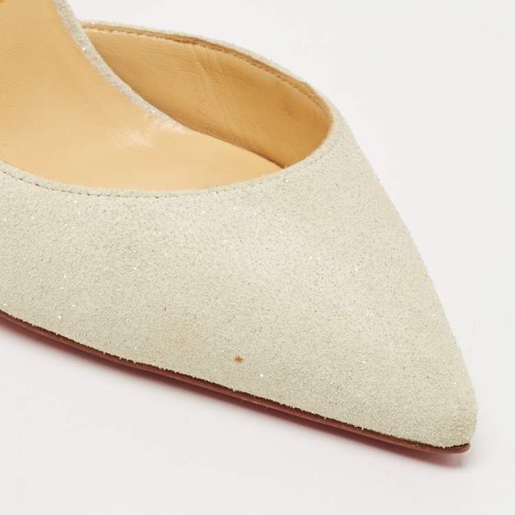 Pre Owned Christian Louboutin Off White Glitter Iriza Pumps Size 38
