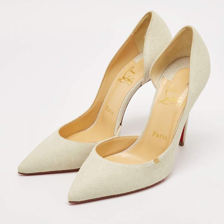 Pre Owned Christian Louboutin Off White Glitter Iriza Pumps Size 38