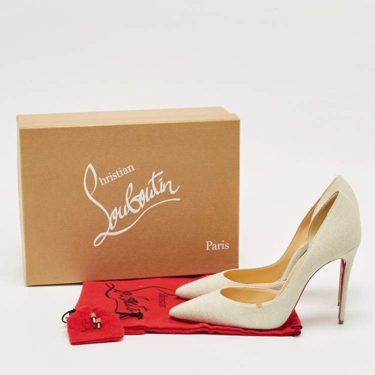 Pre Owned Christian Louboutin Off White Glitter Iriza Pumps Size 38