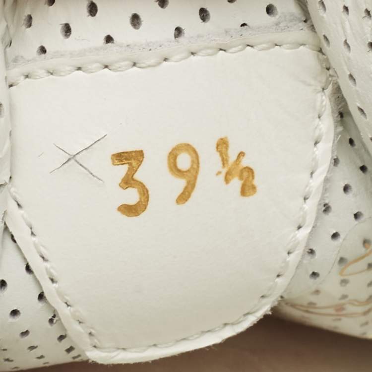 Pre Owned Christian Louboutin White/Red Leather and Rubber Loubishark Lace Up Sneakers Size 39.5