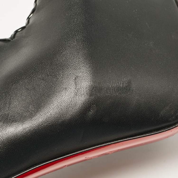 Pre Owned Christian Louboutin Black Leather Recouzetta Boots Size 37