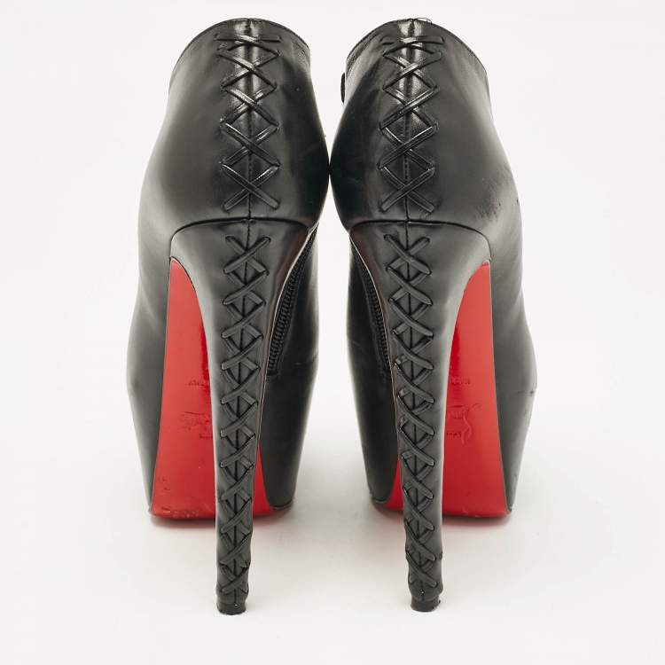 Pre Owned Christian Louboutin Black Leather Recouzetta Boots Size 37