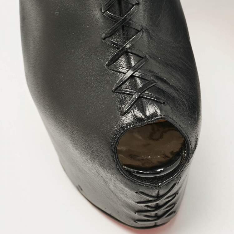 Pre Owned Christian Louboutin Black Leather Recouzetta Boots Size 37