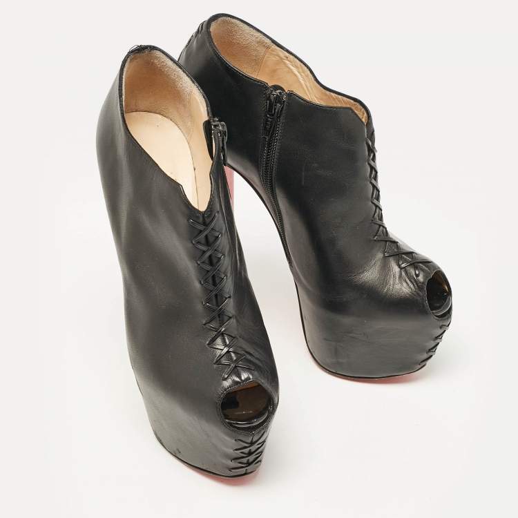 Pre Owned Christian Louboutin Black Leather Recouzetta Boots Size 37