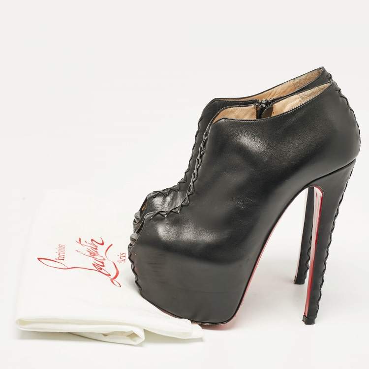 Pre Owned Christian Louboutin Black Leather Recouzetta Boots Size 37