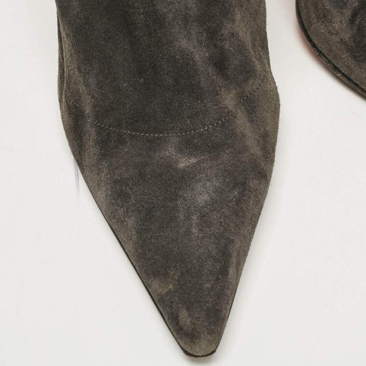 Pre Owned Christian Louboutin Grey Leather and Suede Knee Length Boots Size 37