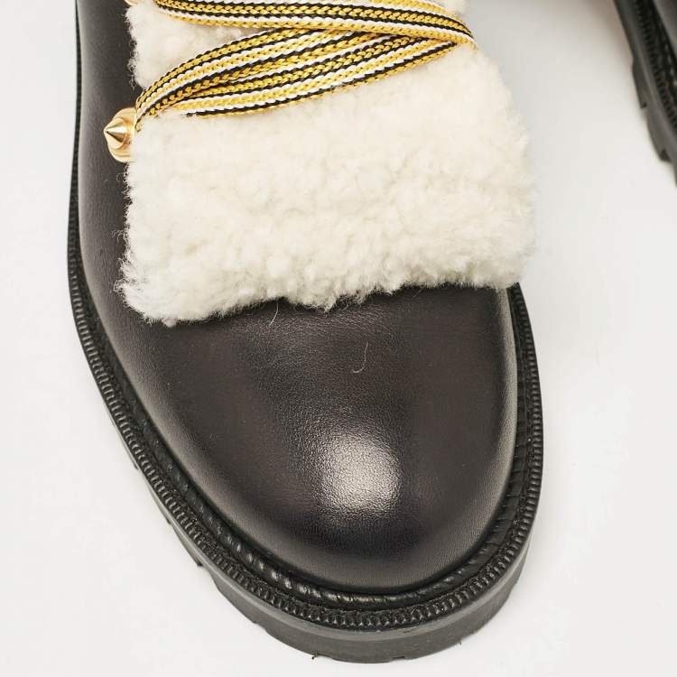 Pre Owned Christian Louboutin Black Leather and Shearling Yetita Ankle Length Boots Size 38.5