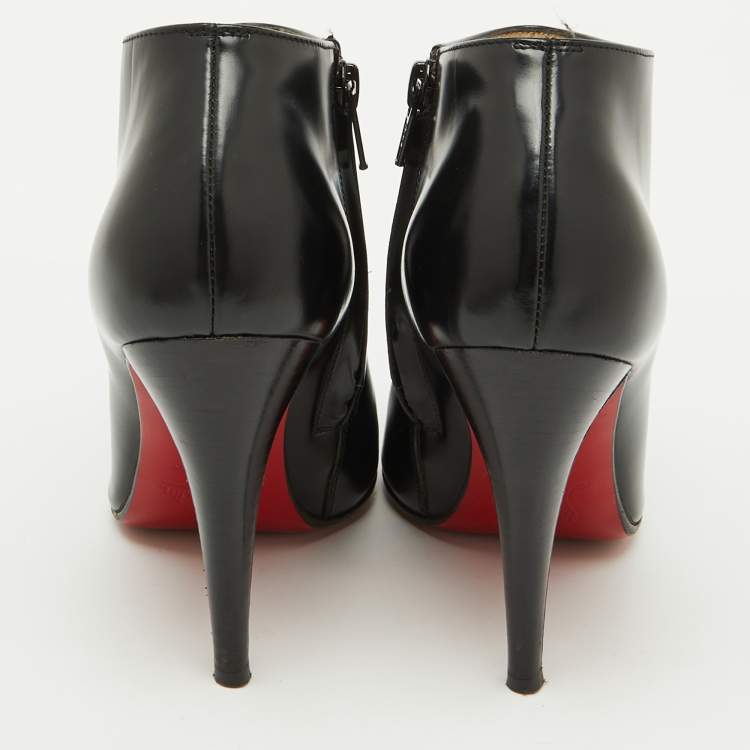Pre Owned Christian Louboutin Black Leather Belle Ankle Length Boots Size 36.5