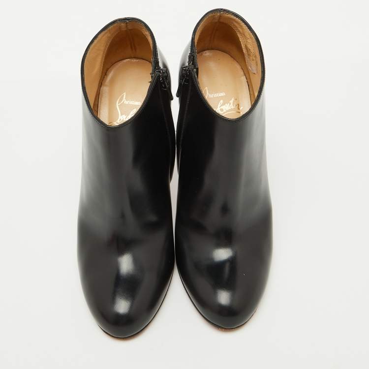 Pre Owned Christian Louboutin Black Leather Belle Ankle Length Boots Size 36.5