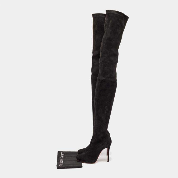 Pre Owned Christian Louboutin Black Suede  Knee Length Boots Size 38.5