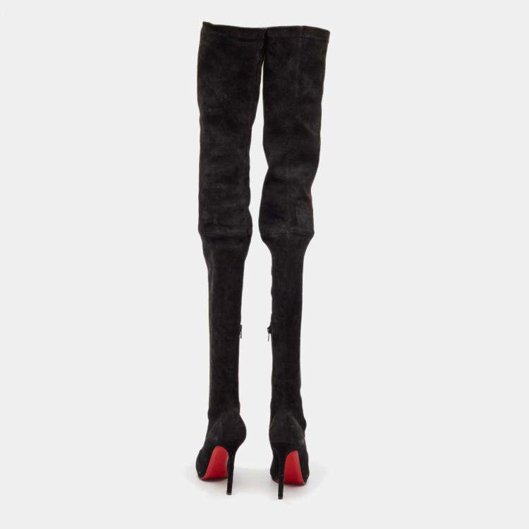 Pre Owned Christian Louboutin Black Suede  Knee Length Boots Size 38.5