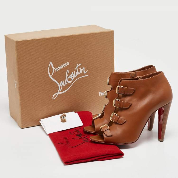 Pre Owned Christian Louboutin Brown Leather Camisol Booties Size 41