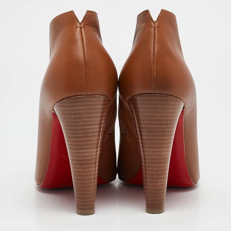 Pre Owned Christian Louboutin Brown Leather Camisol Booties Size 41