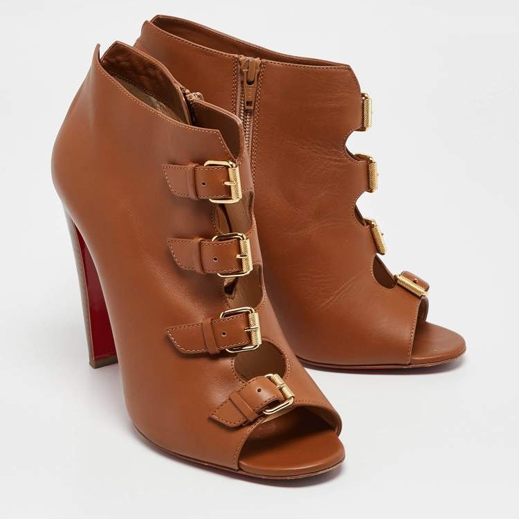Pre Owned Christian Louboutin Brown Leather Camisol Booties Size 41