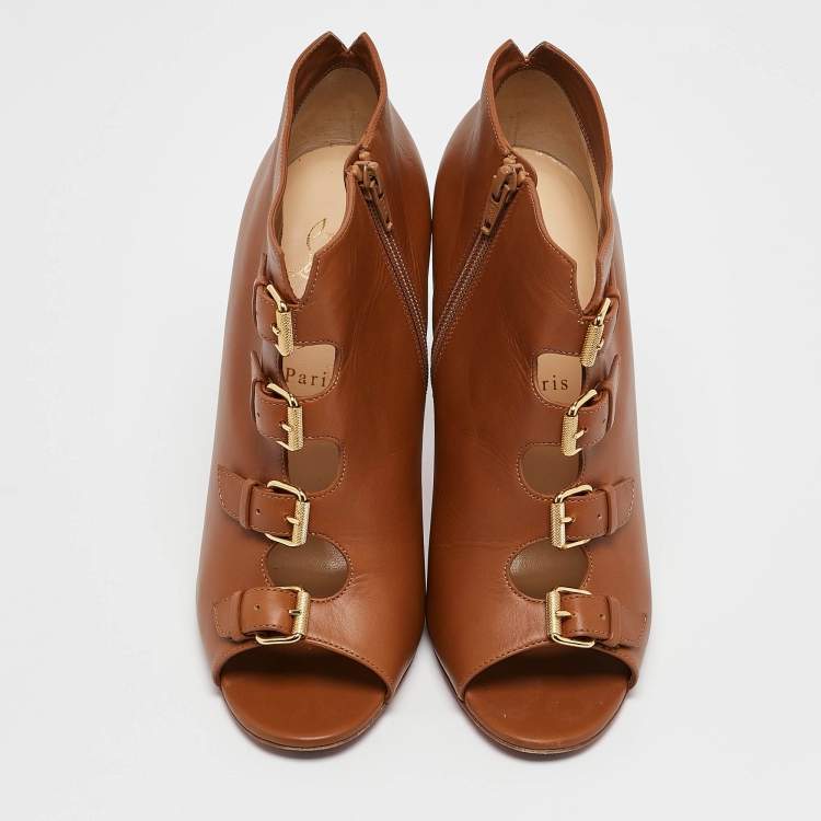 Pre Owned Christian Louboutin Brown Leather Camisol Booties Size 41