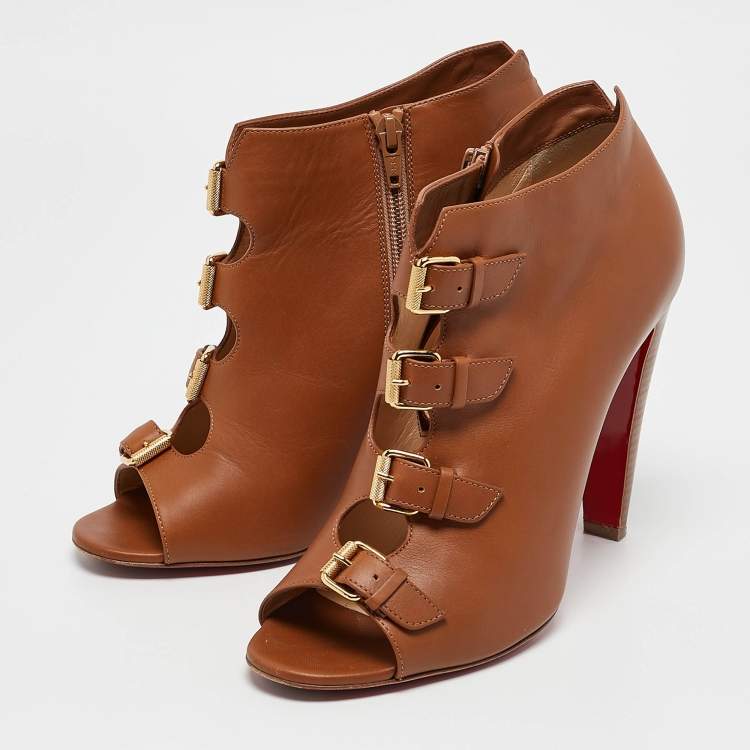 Pre Owned Christian Louboutin Brown Leather Camisol Booties Size 41