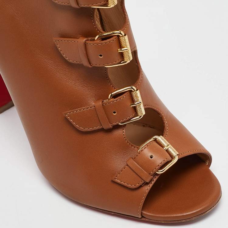 Pre Owned Christian Louboutin Brown Leather Camisol Booties Size 41
