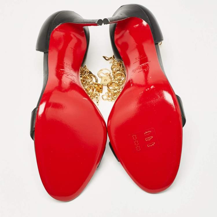Pre Owned Christian Louboutin Black Leather Gourmi Ankle Strap Sandals Size 39.5