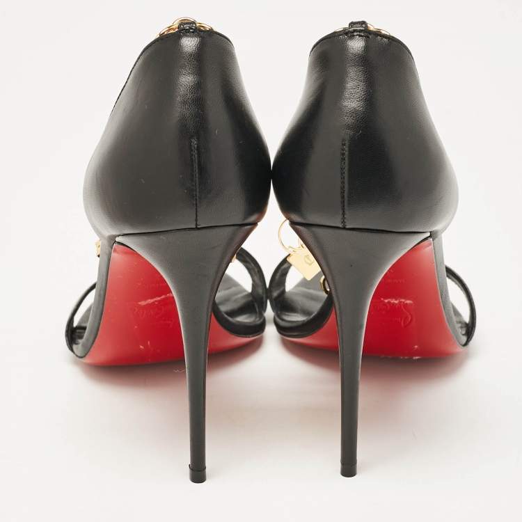 Pre Owned Christian Louboutin Black Leather Gourmi Ankle Strap Sandals Size 39.5