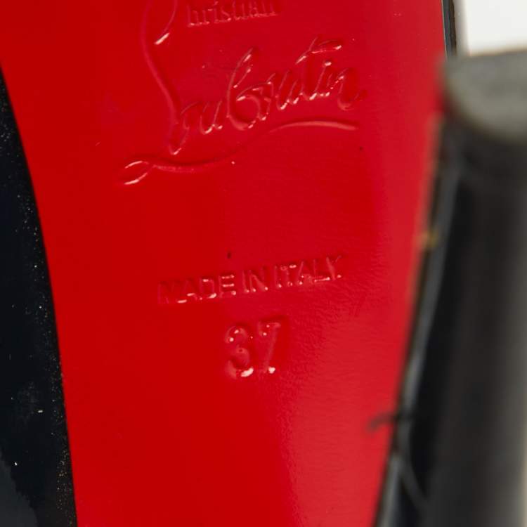 Pre Owned Christian Louboutin Navy Blue Patent Leather Lady Peep Toe Platform Pumps Size 37