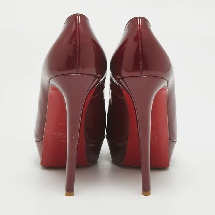 Pre Owned Christian Louboutin Burgundy Patent Leather Bianca Platform Pumps Size 38.5