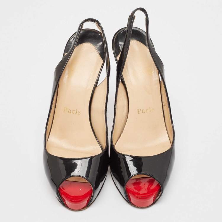 Pre Owned Christian Louboutin Black Patent Leather Private Number Slingback Sandals Size 35