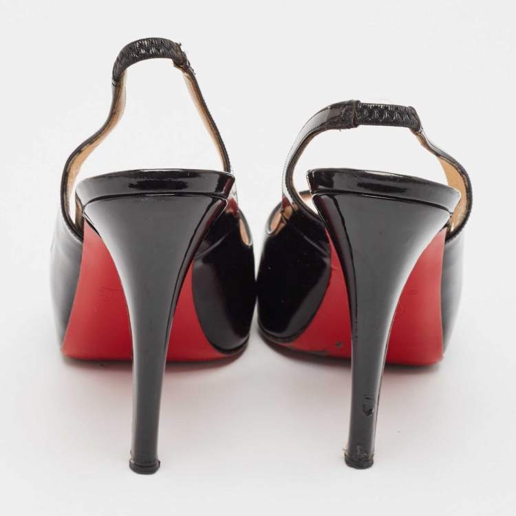 Pre Owned Christian Louboutin Black Patent Leather Private Number Slingback Sandals Size 35