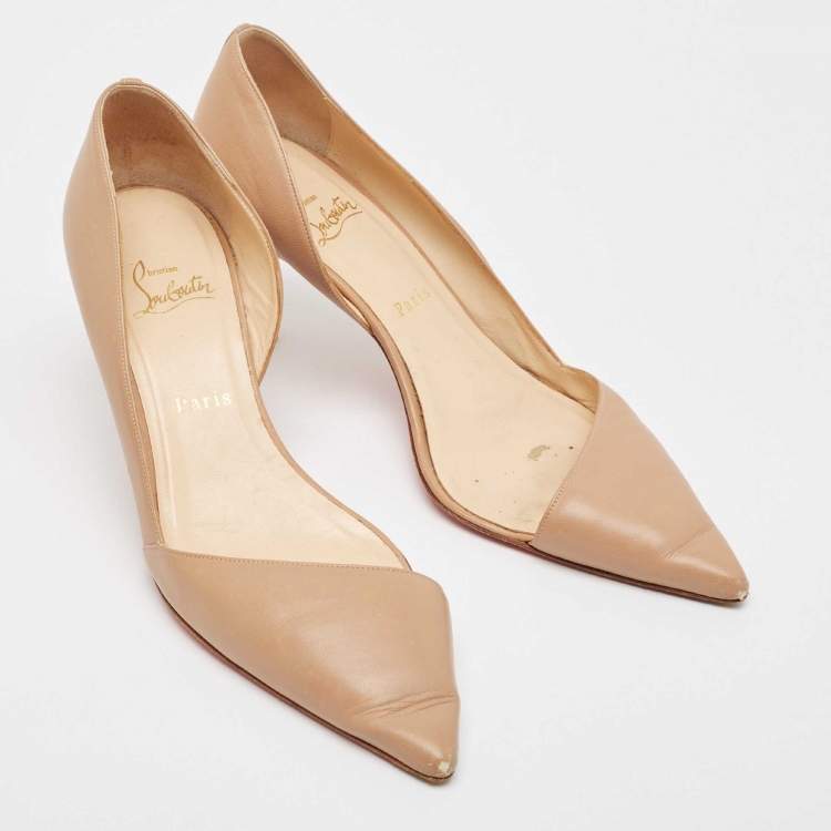 Pre Owned Christian Louboutin Beige Leather Iriza Pumps Size 40